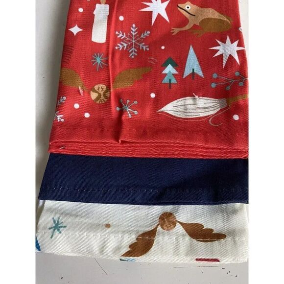 Set Of 3 Harry Potter Hogwarts Joyeux Noel Tea Towels Christmas Universal Studio - Picture 3 of 11